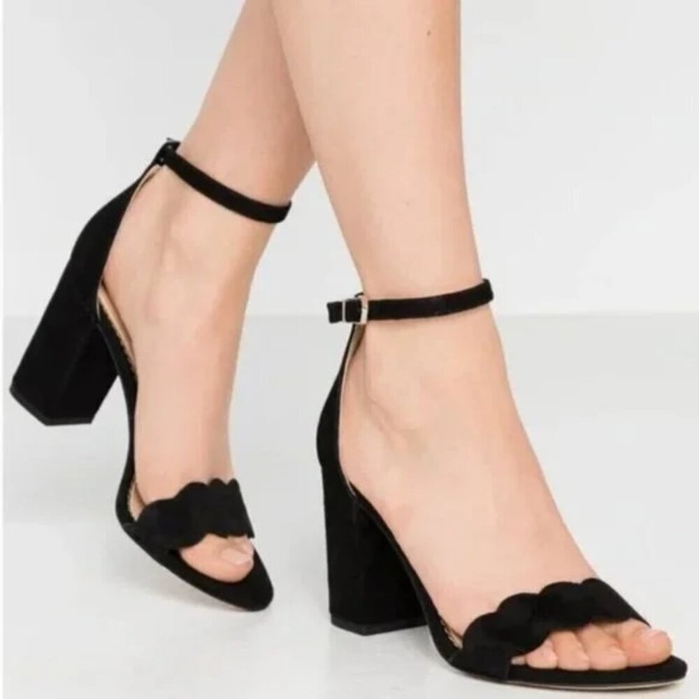 Sam Edelman Odila Ankle Strap Block Heel Sandals Black Suede Size 6.5